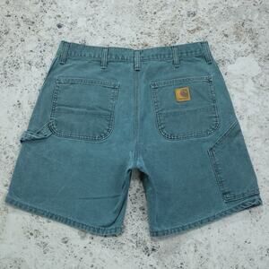 RARE Vintage Carhartt B24 HTG Hunter Green - Blue Carpenter Shorts 34x7.5